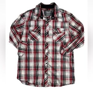 BKE Western Plaid Long Sleeve Shirt Snap Men’s Large Slim Fit Red Black White
